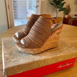 American Rag Women's Cognac Cork Wedges, Size 7.5, NWT